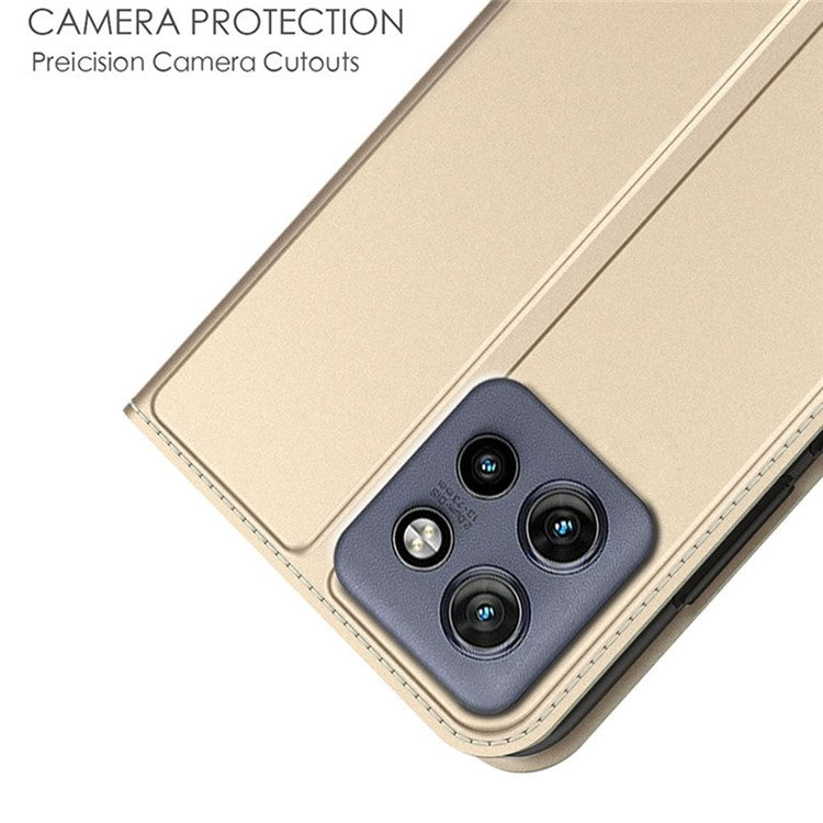 For Motorola Edge 50 Neo 5G / Moto S50 5G / Thinkphone 25 5G Case PU Leather Phone Cover with Card Holder Stand Magnetic Closure - Gold