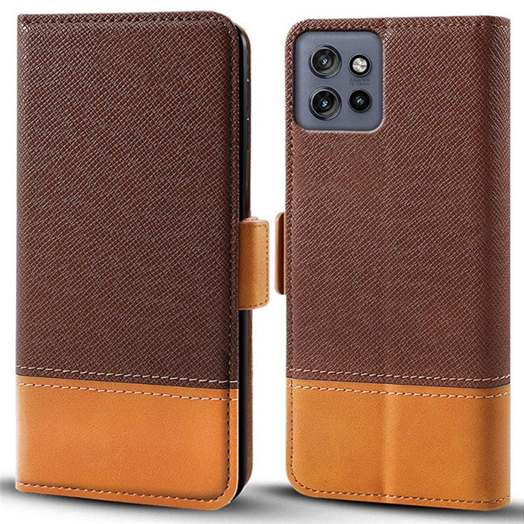 For Motorola Edge 50 Neo 5G / Moto S50 5G / Thinkphone 25 5G Case Color Splicing PU Leather Wallet Phone Cover - Brown