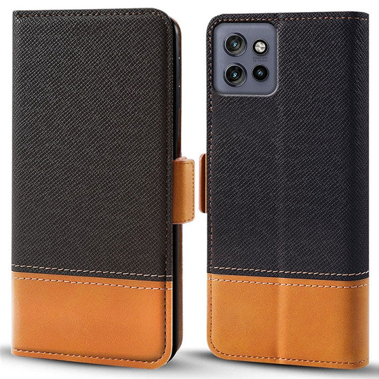 For Motorola Edge 50 Neo 5G / Moto S50 5G / Thinkphone 25 5G Case Color Splicing PU Leather Wallet Phone Cover - Black