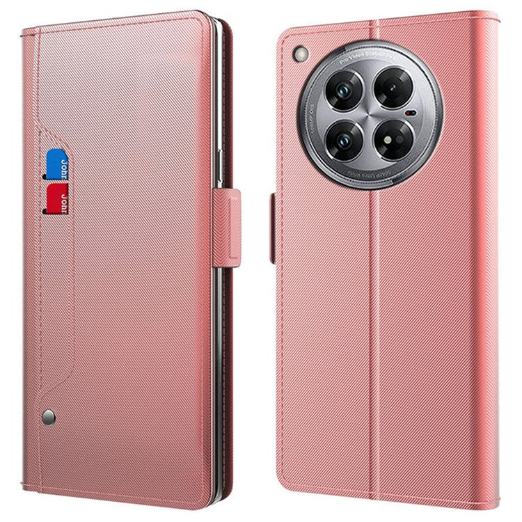 For Infinix Zero 40 5G Case Stand PU Leather Phone Cover Card Holder Mirror - Rose Gold