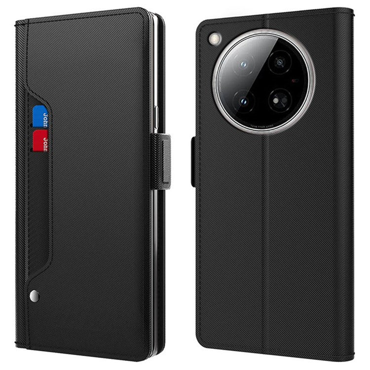 For Infinix Zero 40 4G Case Stand PU Leather Phone Cover Card Holder Mirror - Black