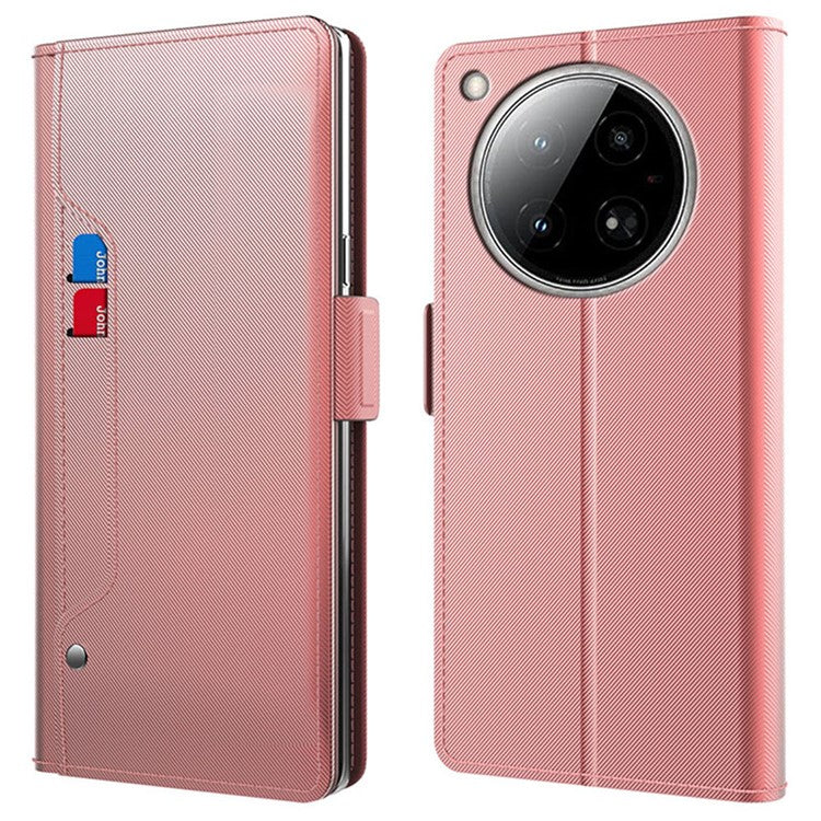 For Infinix Zero 40 4G Case Stand PU Leather Phone Cover Card Holder Mirror - Rose Gold