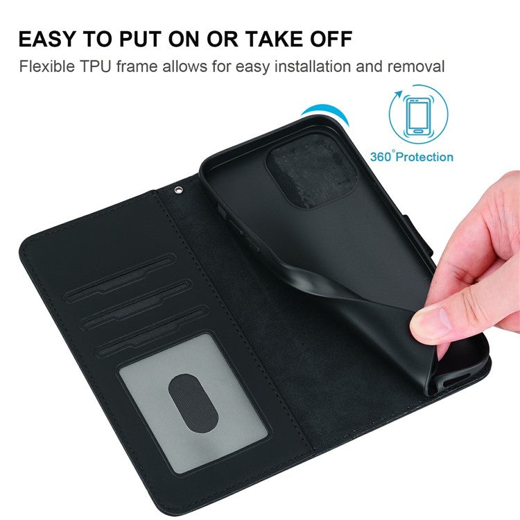 For iPhone 16 Plus Case Cat Dandelion Imprint PU Leather Wallet Phone Cover with Strap - Black