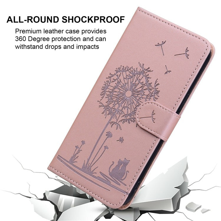 For Google Pixel 9 / 9 Pro Case Cat Dandelion Imprint PU Leather Wallet Phone Cover with Strap - Pink