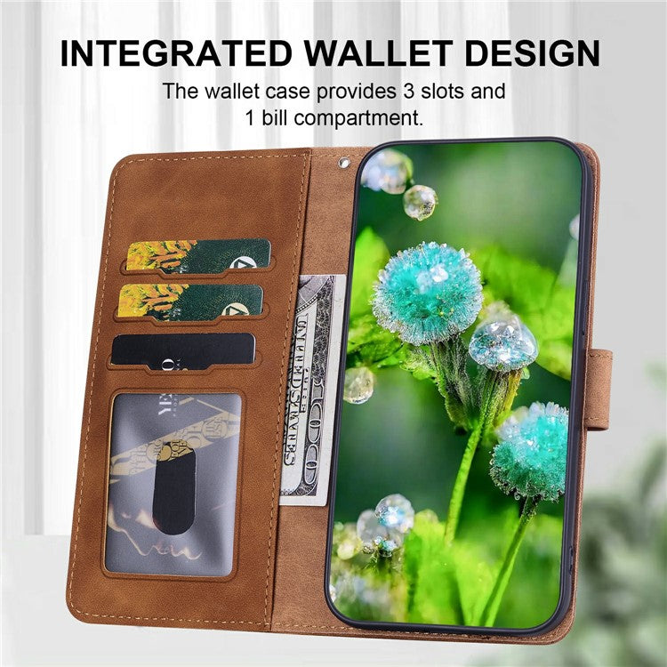 For Xiaomi Poco C75 4G / Redmi 14R 5G / 14C 4G Case Cat Dandelion Imprint PU Leather Wallet Phone Cover with Strap - Brown