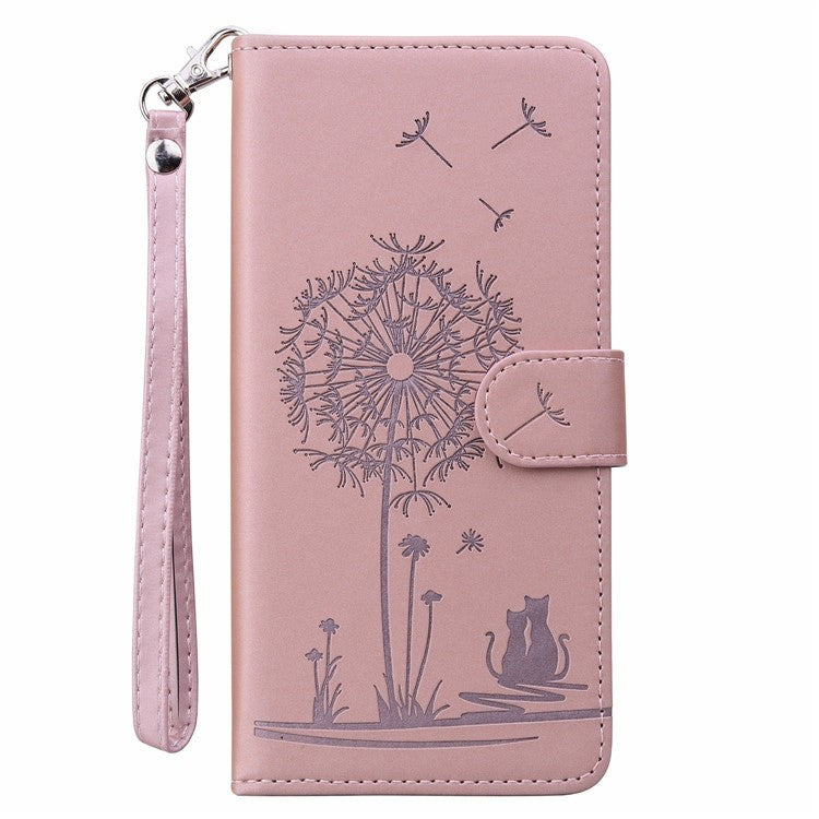 For Xiaomi Poco C75 4G / Redmi 14R 5G / 14C 4G Case Cat Dandelion Imprint PU Leather Wallet Phone Cover with Strap - Pink