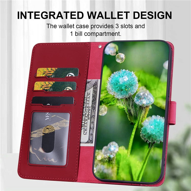 For Xiaomi Poco C75 4G / Redmi 14R 5G / 14C 4G Case Cat Dandelion Imprint PU Leather Wallet Phone Cover with Strap - Red