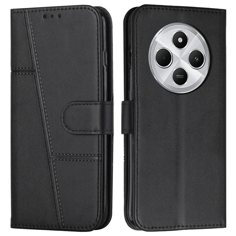 For Xiaomi Poco C75 4G / Redmi 14R 5G / 14C 4G Case Stand Flip Protective Leather Phone Cover - Black