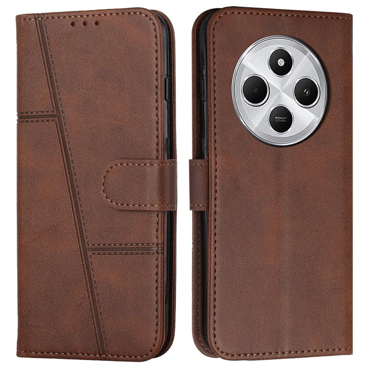 For Xiaomi Poco C75 4G / Redmi 14R 5G / 14C 4G Case Stand Flip Protective Leather Phone Cover - Brown