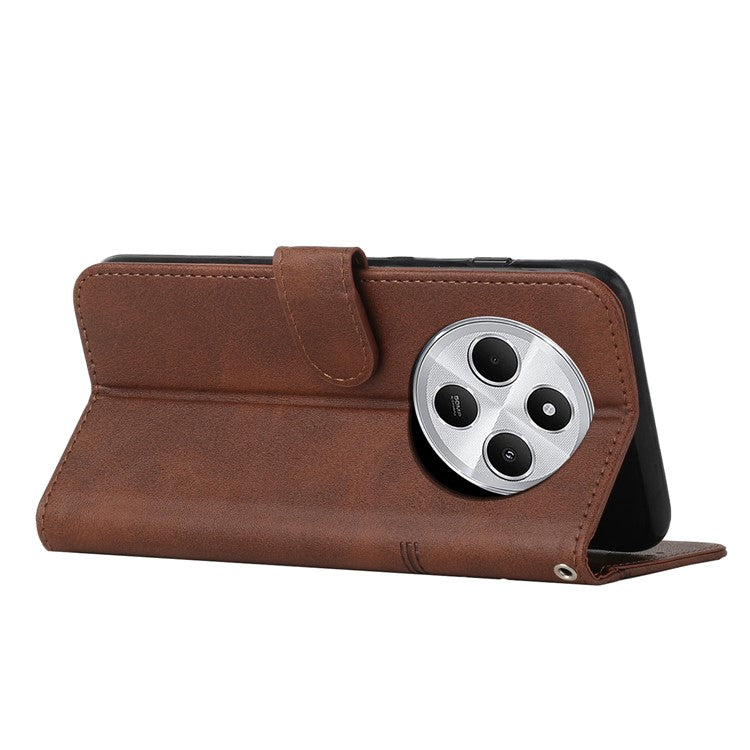 For Xiaomi Poco C75 4G / Redmi 14R 5G / 14C 4G Case Stand Flip Protective Leather Phone Cover - Brown
