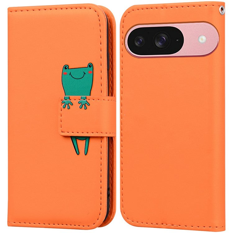 For Google Pixel 9 / 9 Pro Case Cartoon Pattern Wallet Leather Phone Cover - Orange