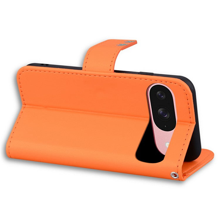 For Google Pixel 9 / 9 Pro Case Cartoon Pattern Wallet Leather Phone Cover - Orange