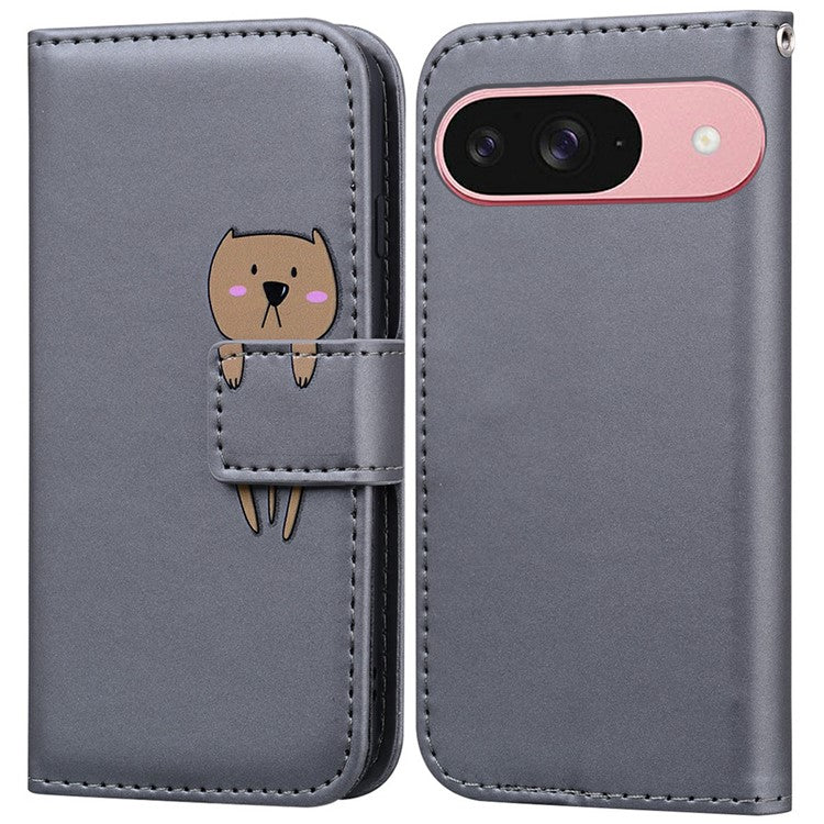 For Google Pixel 9 / 9 Pro Case Cartoon Pattern Wallet Leather Phone Cover - Grey