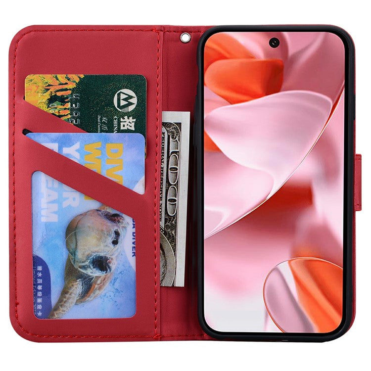 For Google Pixel 9 / 9 Pro Case Cartoon Pattern Wallet Leather Phone Cover - Red