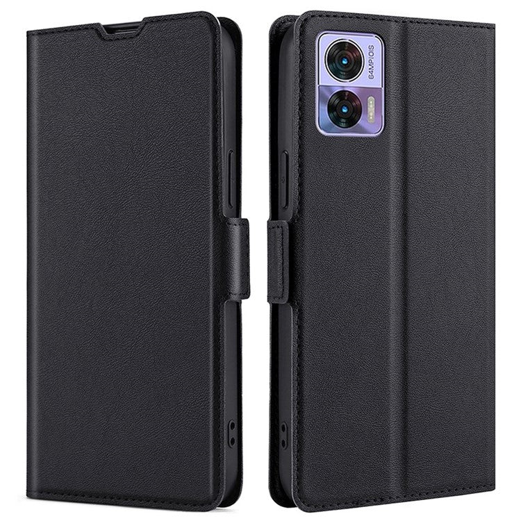 For Motorola Edge 30 Neo 5G Shockproof Phone Case Foldable Stand Card Holder PU Leather Dual Magnetic Clasp Scratch-resistant Cell Phone Cover - Black