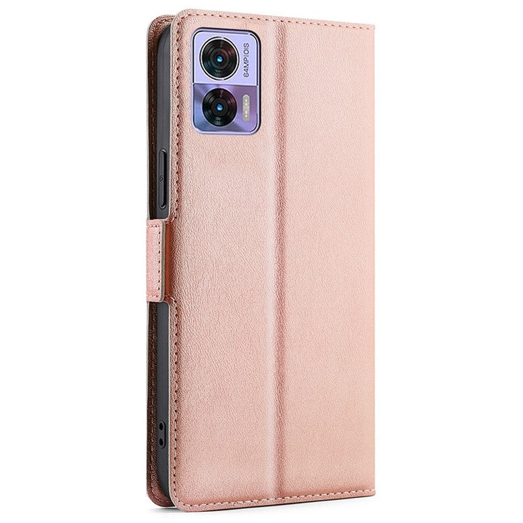 For Motorola Edge 30 Neo 5G Shockproof Phone Case Foldable Stand Card Holder PU Leather Dual Magnetic Clasp Scratch-resistant Cell Phone Cover - Rose Gold