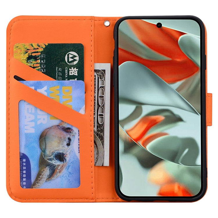For Google Pixel 9 Pro XL Case Cartoon Pattern Wallet Leather Phone Cover - Orange