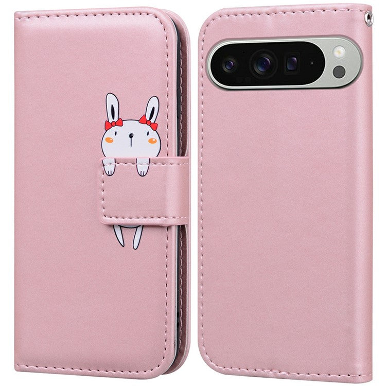For Google Pixel 9 Pro XL Case Cartoon Pattern Wallet Leather Phone Cover - Pink