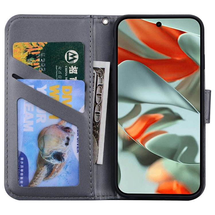 For Google Pixel 9 Pro XL Case Cartoon Pattern Wallet Leather Phone Cover - Grey