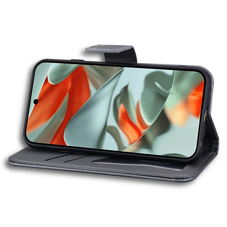 For Google Pixel 9 Pro XL Case Cartoon Pattern Wallet Leather Phone Cover - Grey