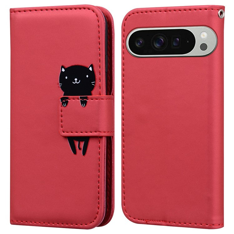 For Google Pixel 9 Pro XL Case Cartoon Pattern Wallet Leather Phone Cover - Red