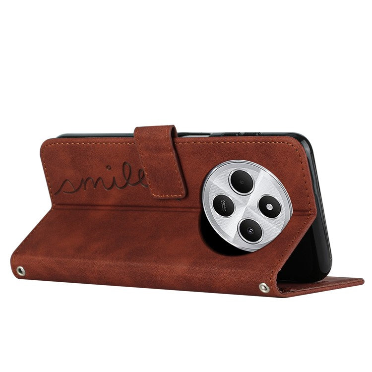 For Xiaomi Poco C75 4G / Redmi 14R 5G / 14C 4G Case Viewing Stand PU Leather Phone Cover Imprinted Pattern - Brown