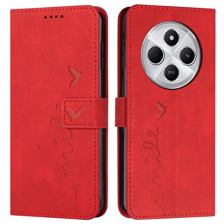 For Xiaomi Poco C75 4G / Redmi 14R 5G / 14C 4G Case Viewing Stand PU Leather Phone Cover Imprinted Pattern - Red