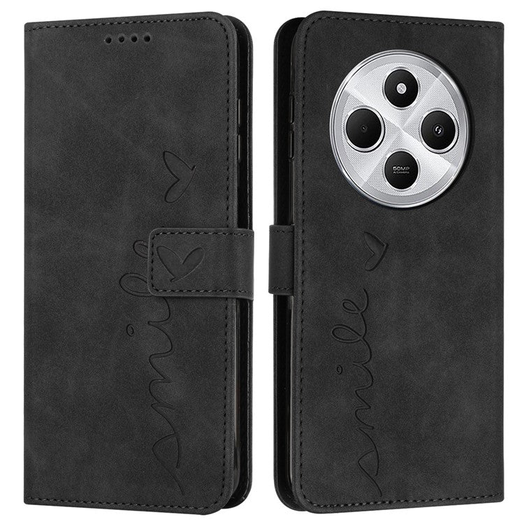 For Xiaomi Poco C75 4G / Redmi 14R 5G / 14C 4G Case Viewing Stand PU Leather Phone Cover Imprinted Pattern - Black