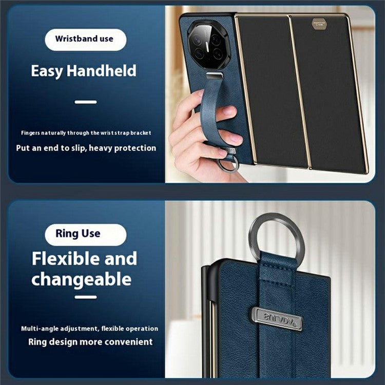 SULADA Fashion Series for Huawei Mate XT Ultimate Case Wristband Kickstand Leather+PC Back Phone Cover - Blue