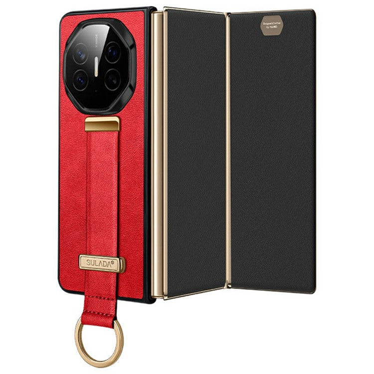 SULADA Fashion Series for Huawei Mate XT Ultimate Case Wristband Kickstand Leather+PC Back Phone Cover - Red