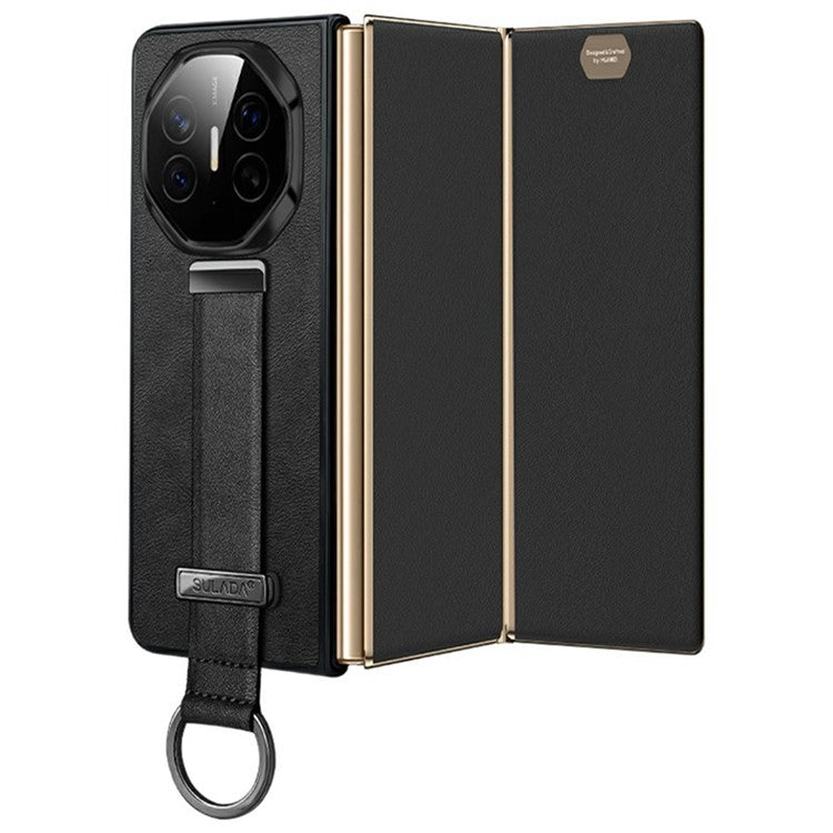 SULADA Fashion Series for Huawei Mate XT Ultimate Case Wristband Kickstand Leather+PC Back Phone Cover - Black