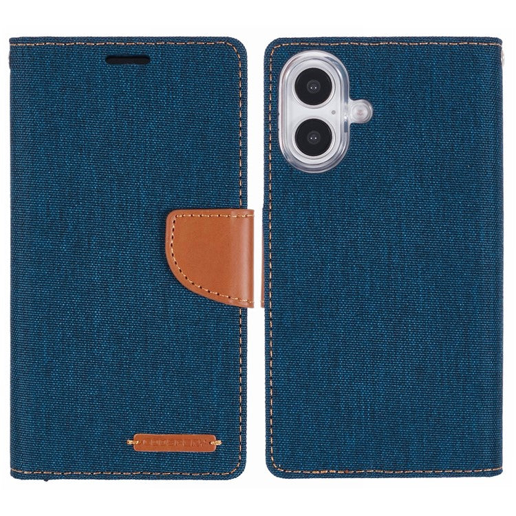 MERCURY GOOSPERY For iPhone 16 Plus Case Canvas Texture Leather Wallet Phone Cover - Dark Blue