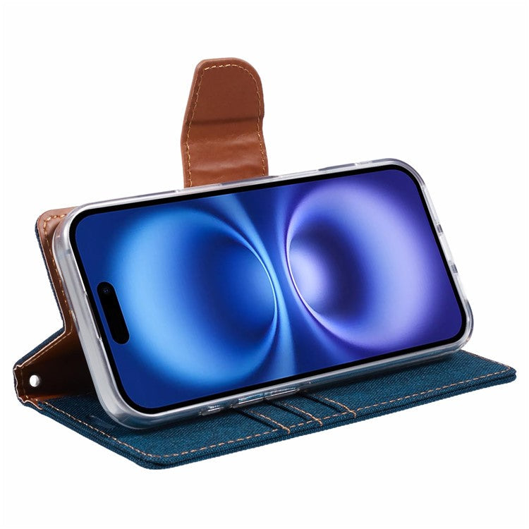 MERCURY GOOSPERY For iPhone 16 Plus Case Canvas Texture Leather Wallet Phone Cover - Dark Blue