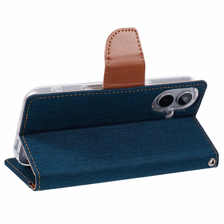 MERCURY GOOSPERY For iPhone 16 Plus Case Canvas Texture Leather Wallet Phone Cover - Dark Blue