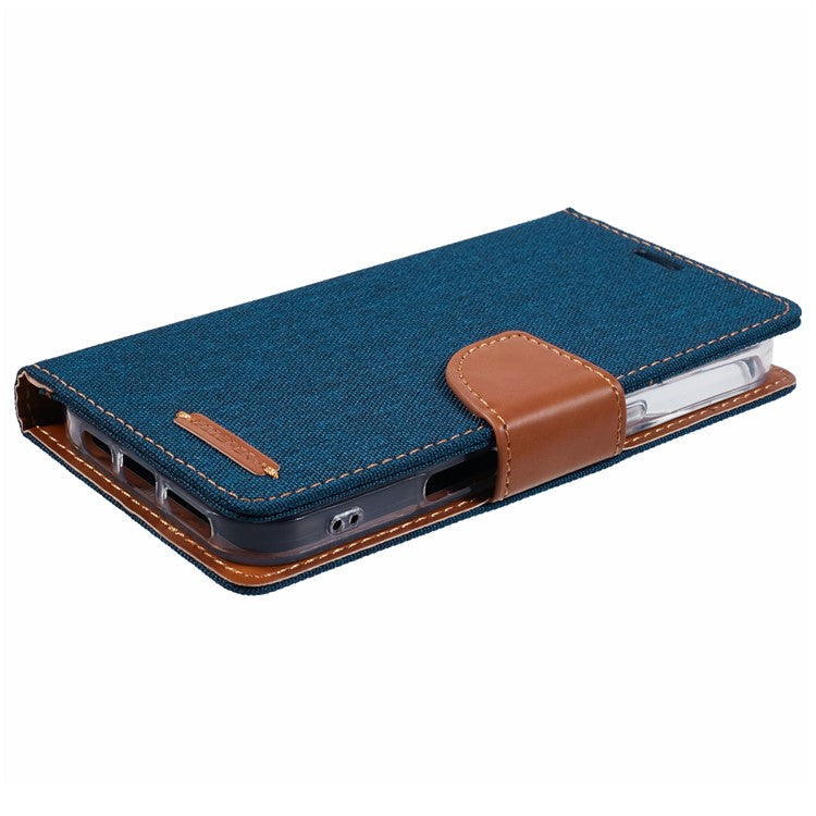 MERCURY GOOSPERY For iPhone 16 Plus Case Canvas Texture Leather Wallet Phone Cover - Dark Blue