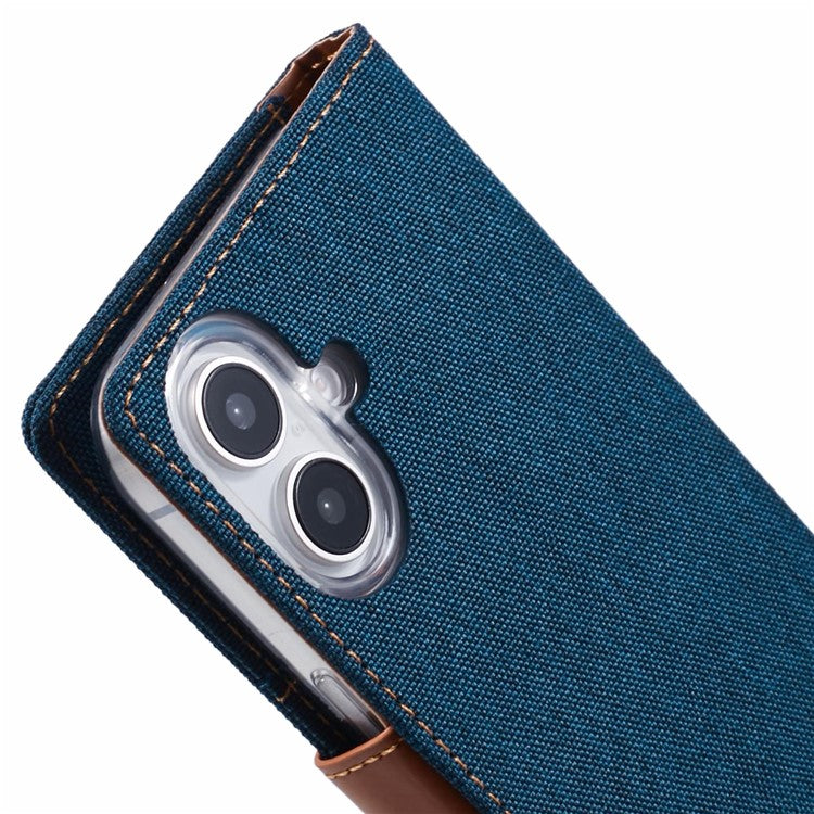 MERCURY GOOSPERY For iPhone 16 Plus Case Canvas Texture Leather Wallet Phone Cover - Dark Blue