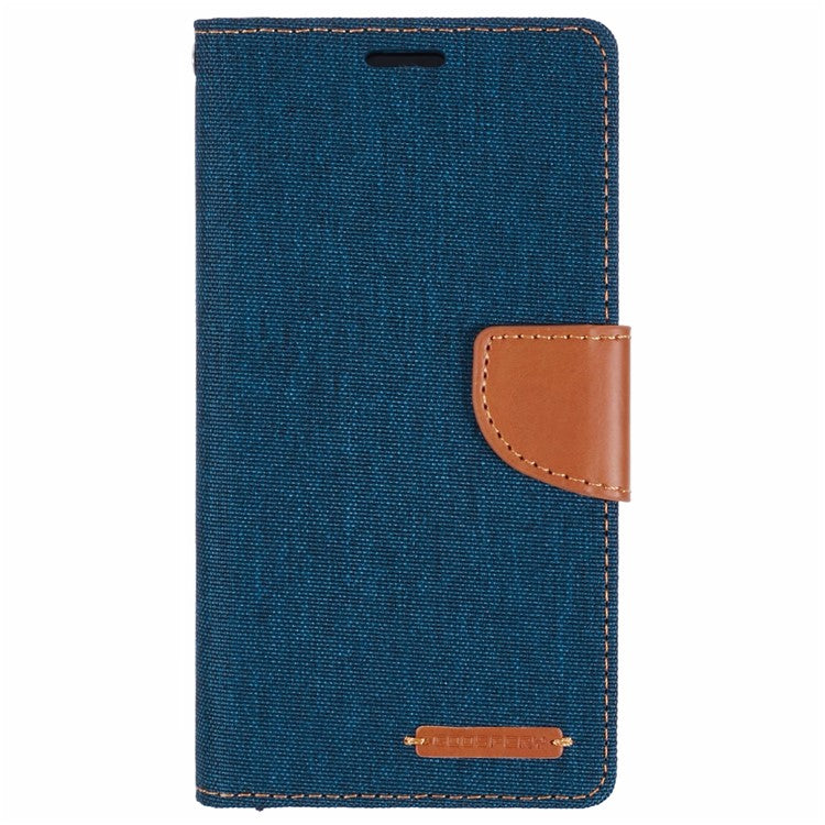 MERCURY GOOSPERY For iPhone 16 Plus Case Canvas Texture Leather Wallet Phone Cover - Dark Blue