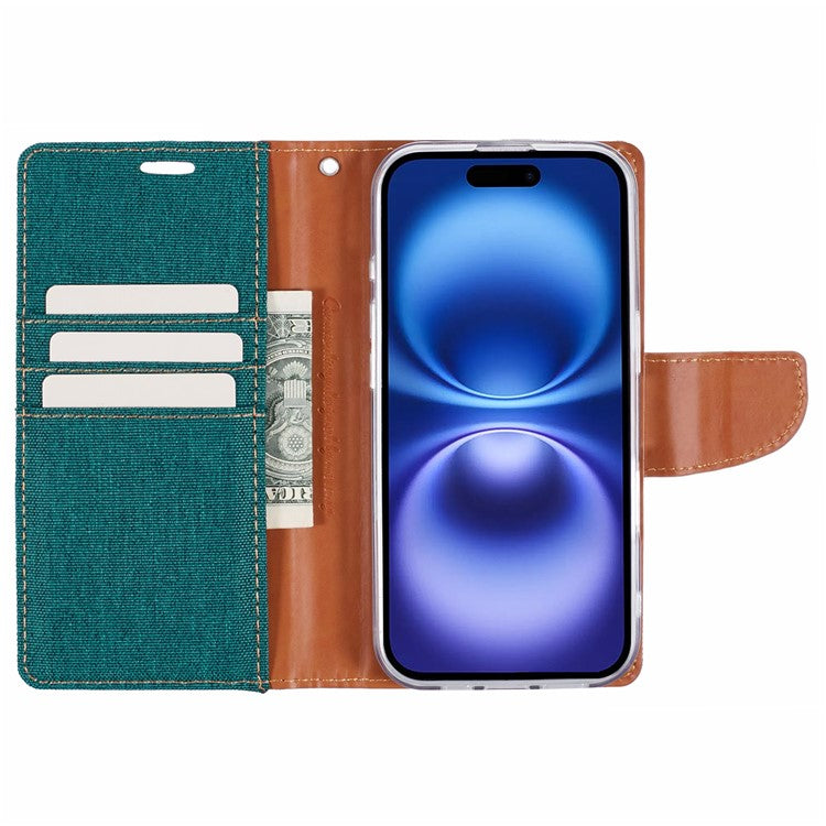 MERCURY GOOSPERY For iPhone 16 Plus Case Canvas Texture Leather Wallet Phone Cover - Green
