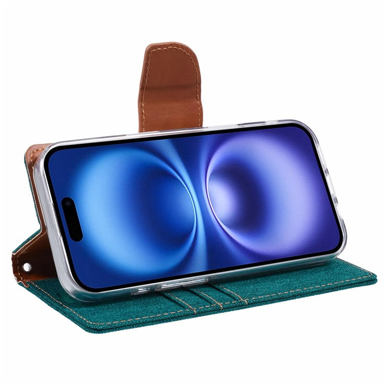 MERCURY GOOSPERY For iPhone 16 Plus Case Canvas Texture Leather Wallet Phone Cover - Green