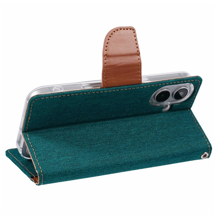 MERCURY GOOSPERY For iPhone 16 Plus Case Canvas Texture Leather Wallet Phone Cover - Green