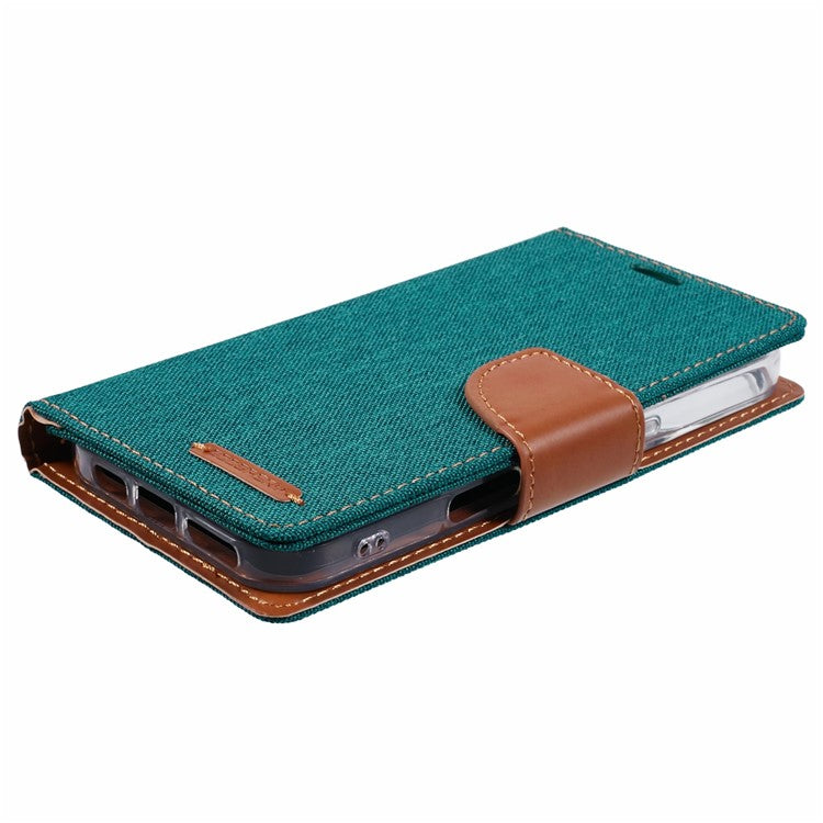 MERCURY GOOSPERY For iPhone 16 Plus Case Canvas Texture Leather Wallet Phone Cover - Green