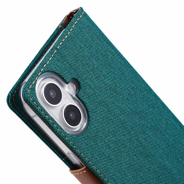 MERCURY GOOSPERY For iPhone 16 Plus Case Canvas Texture Leather Wallet Phone Cover - Green