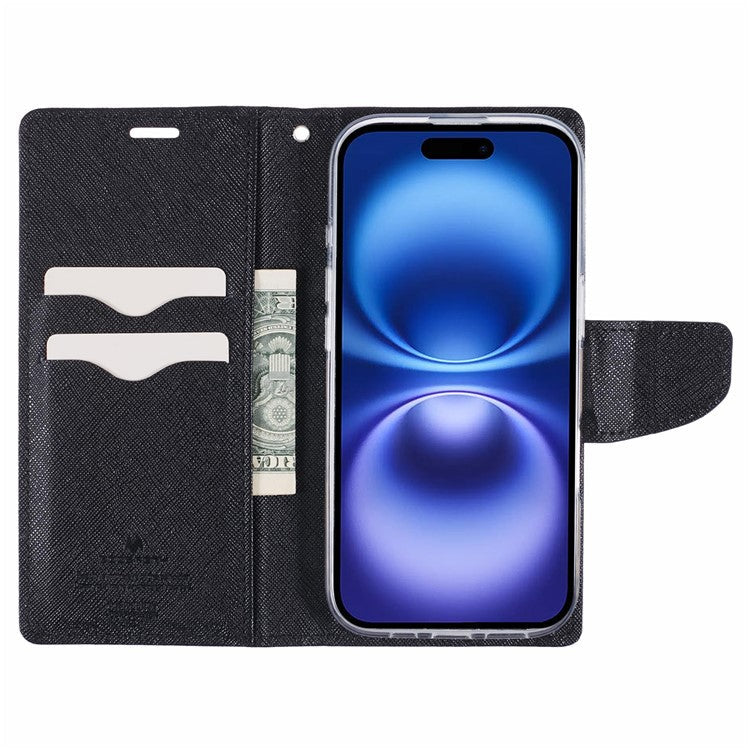 MERCURY GOOSPERY For iPhone 16 Plus Case PU Leather Wallet Phone Cover - Black
