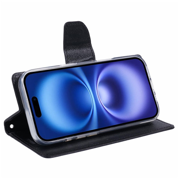 MERCURY GOOSPERY For iPhone 16 Plus Case PU Leather Wallet Phone Cover - Black