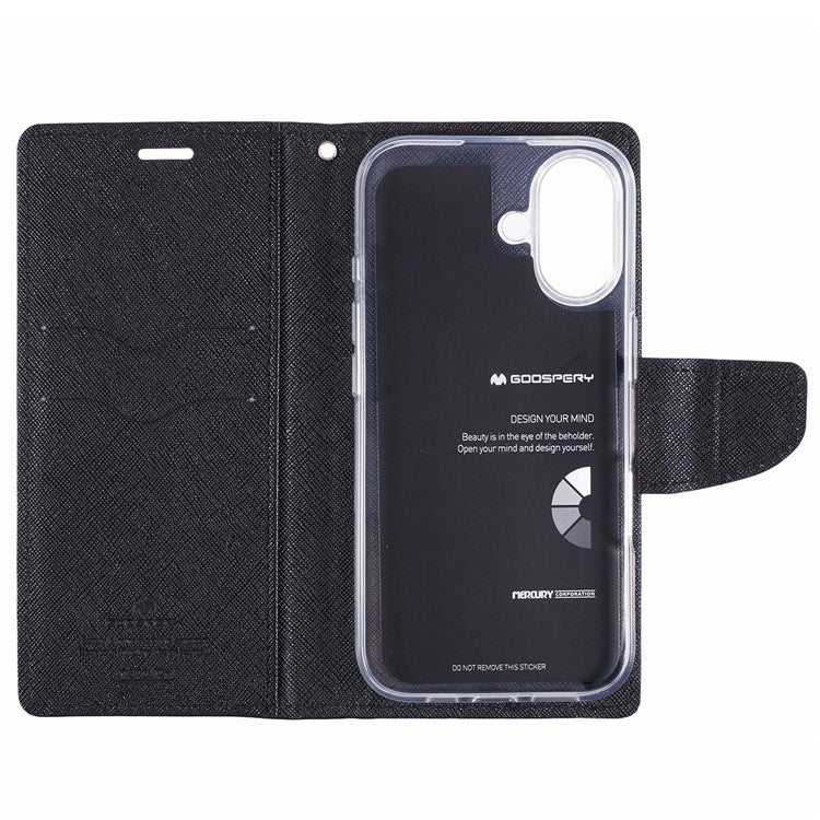 MERCURY GOOSPERY For iPhone 16 Plus Case PU Leather Wallet Phone Cover - Black