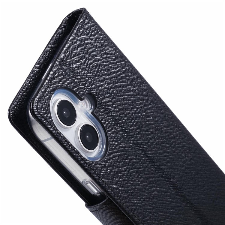 MERCURY GOOSPERY For iPhone 16 Plus Case PU Leather Wallet Phone Cover - Black