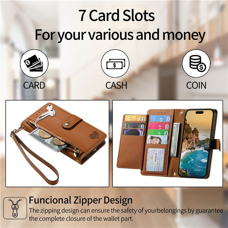 For OnePlus Nord CE4 Lite 5G / Oppo K12x 5G (China) Case RFID Blocking Zipper Pocket Leather Wallet Phone Cover - Brown