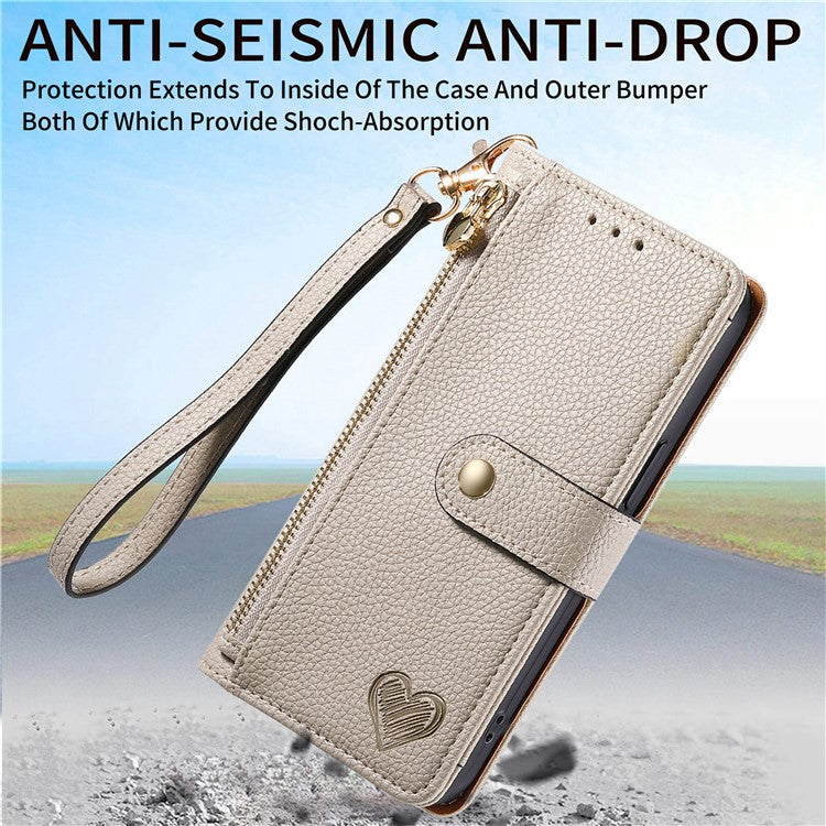 For OnePlus Nord CE4 Lite 5G / Oppo K12x 5G (China) Case RFID Blocking Zipper Pocket Leather Wallet Phone Cover - Grey