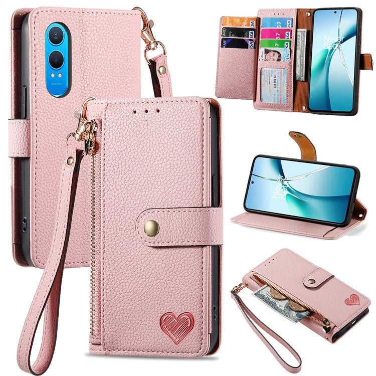 For OnePlus Nord CE4 Lite 5G / Oppo K12x 5G (China) Case RFID Blocking Zipper Pocket Leather Wallet Phone Cover - Pink