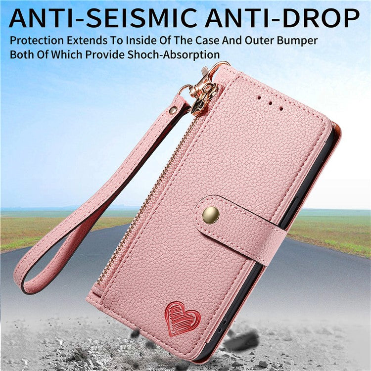 For OnePlus Nord CE4 Lite 5G / Oppo K12x 5G (China) Case RFID Blocking Zipper Pocket Leather Wallet Phone Cover - Pink